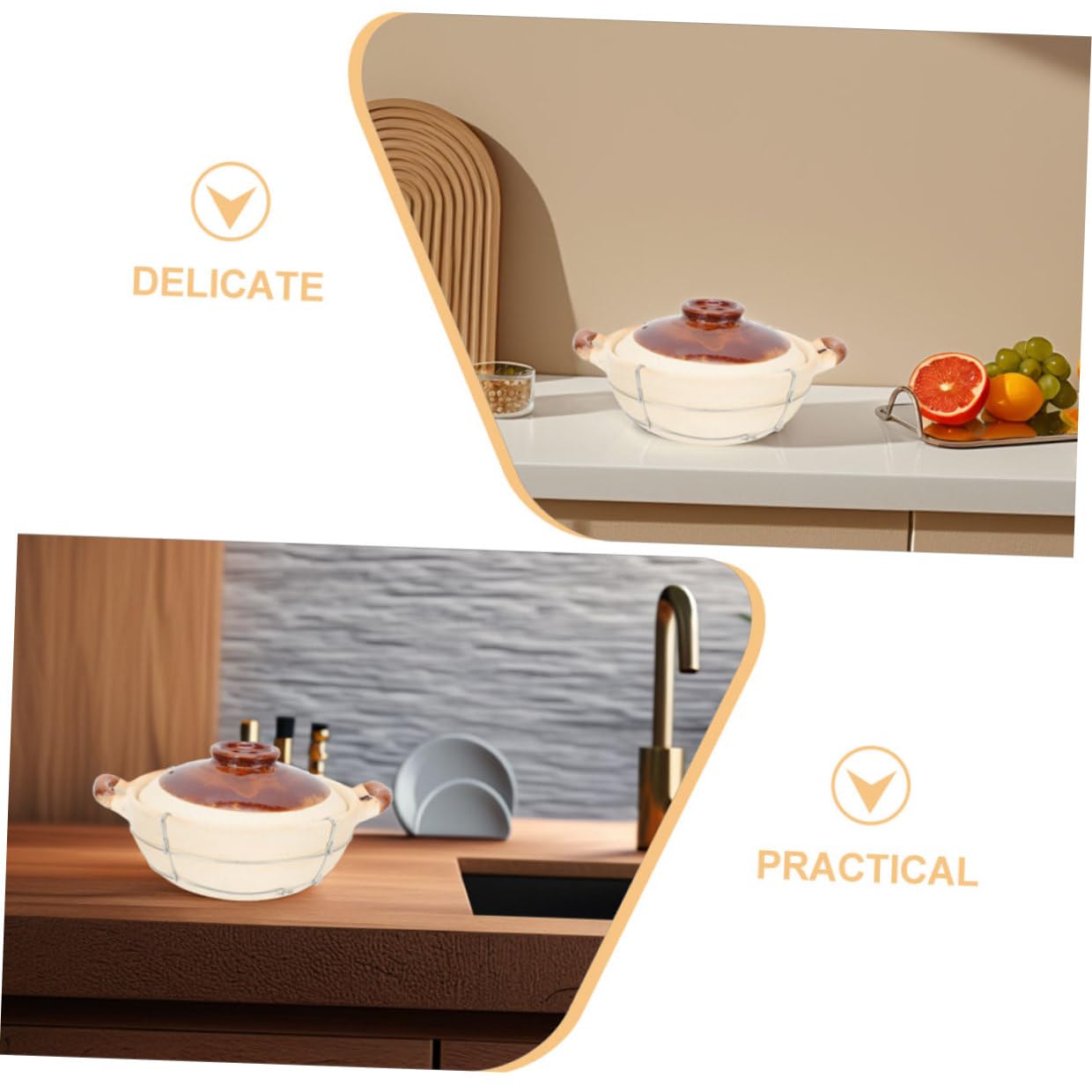 NUOBESTY Juego de 2 Cazuelas de Barro con Tapa y Mango, Distribución Uniforme del Calor y Agarre Seguro, Ideales para Cocinar Guisos y Sopas en Casa