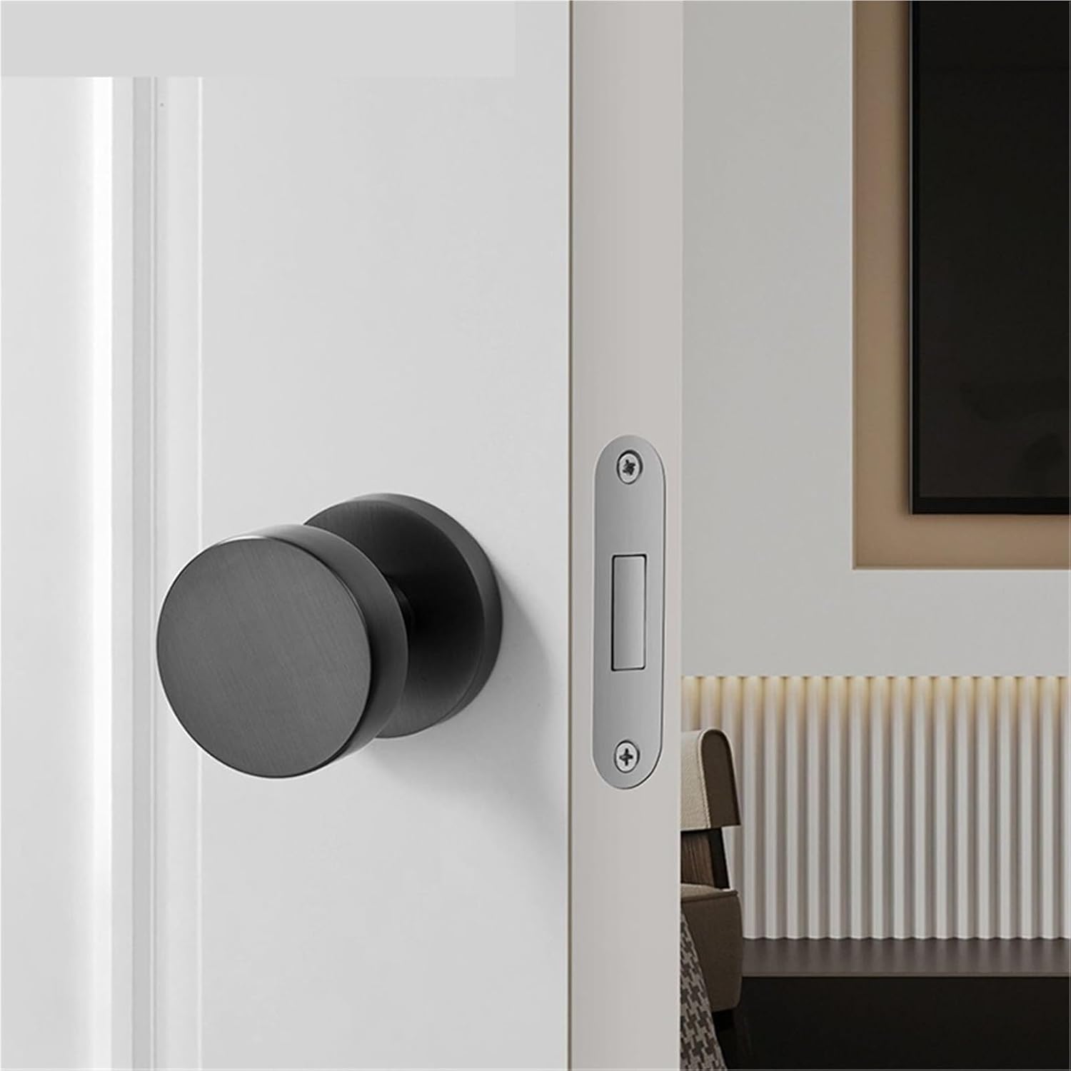 Single Side Lock Secret Interior Bedroom Background Wall Door Hidden Handle Small Keyhole Round 1Pcs(GL-Black)