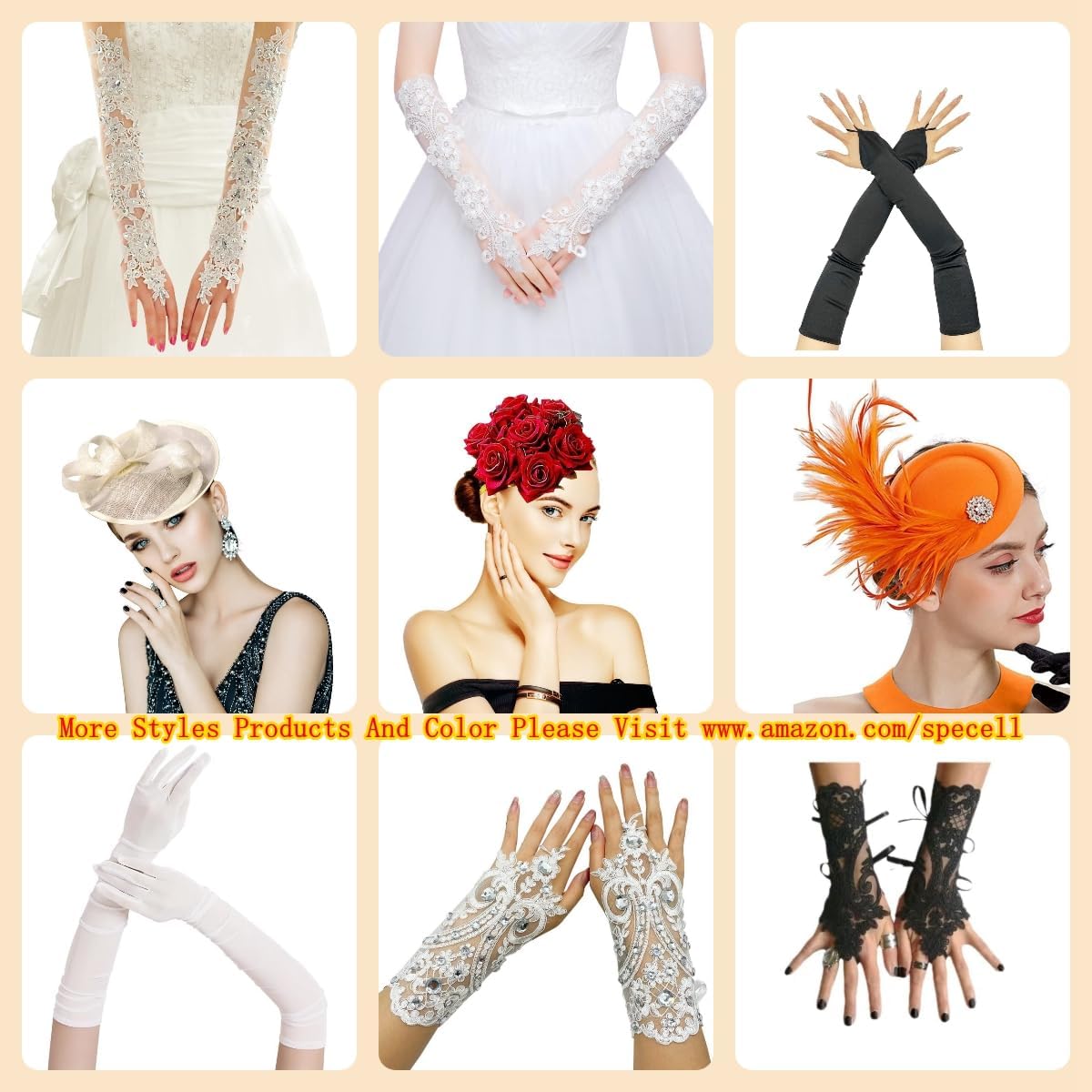 Specell Satin Gloves Lace Fingerless Gloves for Bridal Wedding Evening Prom Party Halloween Costumes