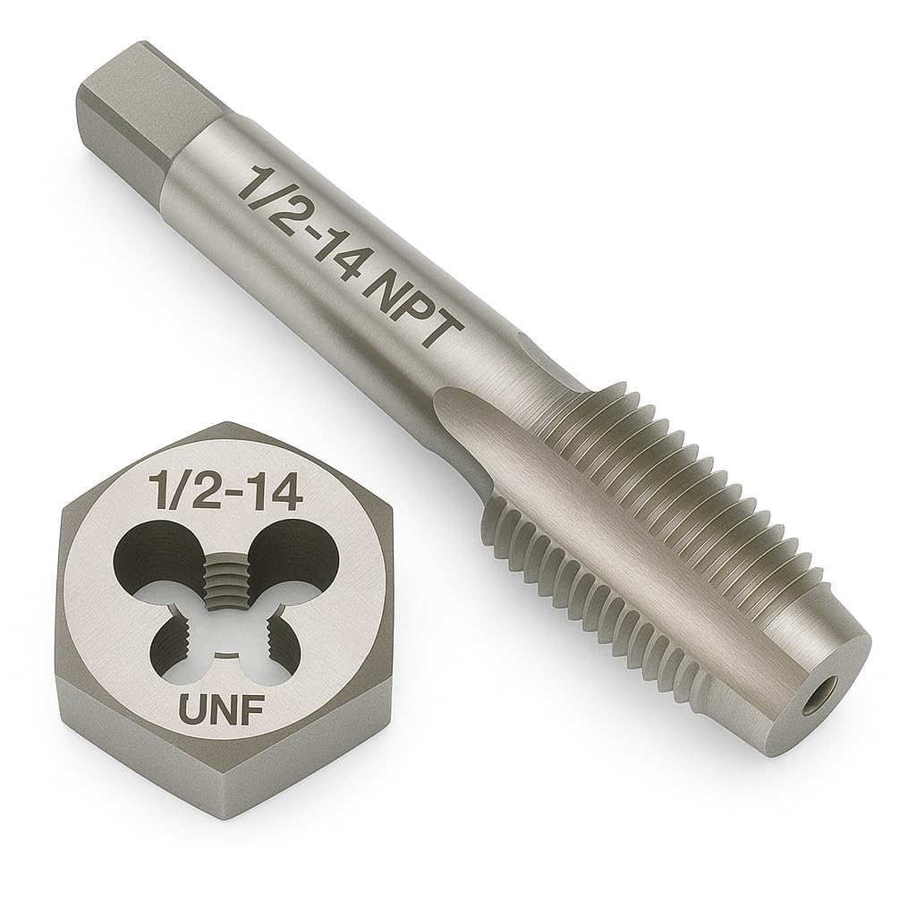 Ensemble de tarauds et filières NPT 1/2"-14 - GCr15 en alliage d'acier fileté et matrice hexagonale, outil de réparation de filetage conique pour raccords de tuyaux coniques