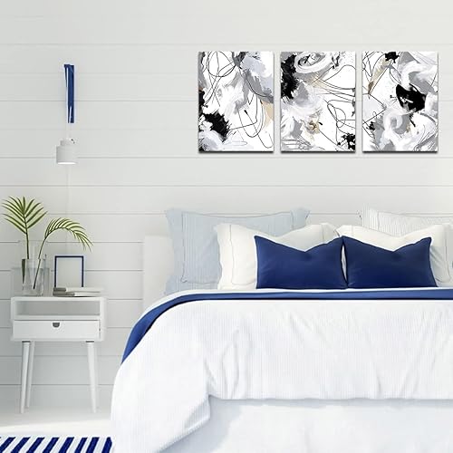 Miniatura 4 de Lienzo abstracto para pared, para dormitorio, baño, sala de estar, decoración de pared, negro, blanco, gris, moderno, abstracto, lienzo, impresiones