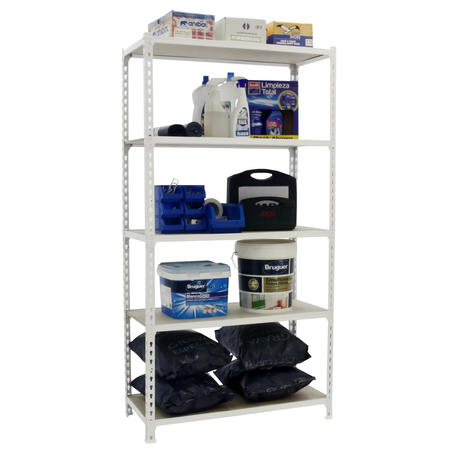 Simon Rack Estantería Metálica 2000x1000x400 mm - Maderclick | 5 Alturas, Bandeja Madera, 150 kg de Punto Flexión, Blanco , Pintura anticorrosión, Montaje sistema clic