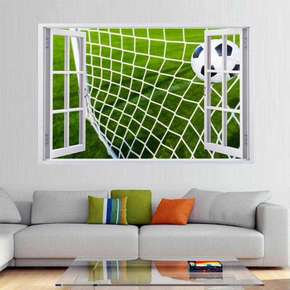 Adesivo Murale 3D Calcio Adesivi Murali Smashed Art Impermeabile Tatuaggio Da Parete In Vinile Per Bambini Sala Giochi Baby Nursery Home Decor 120x80cm