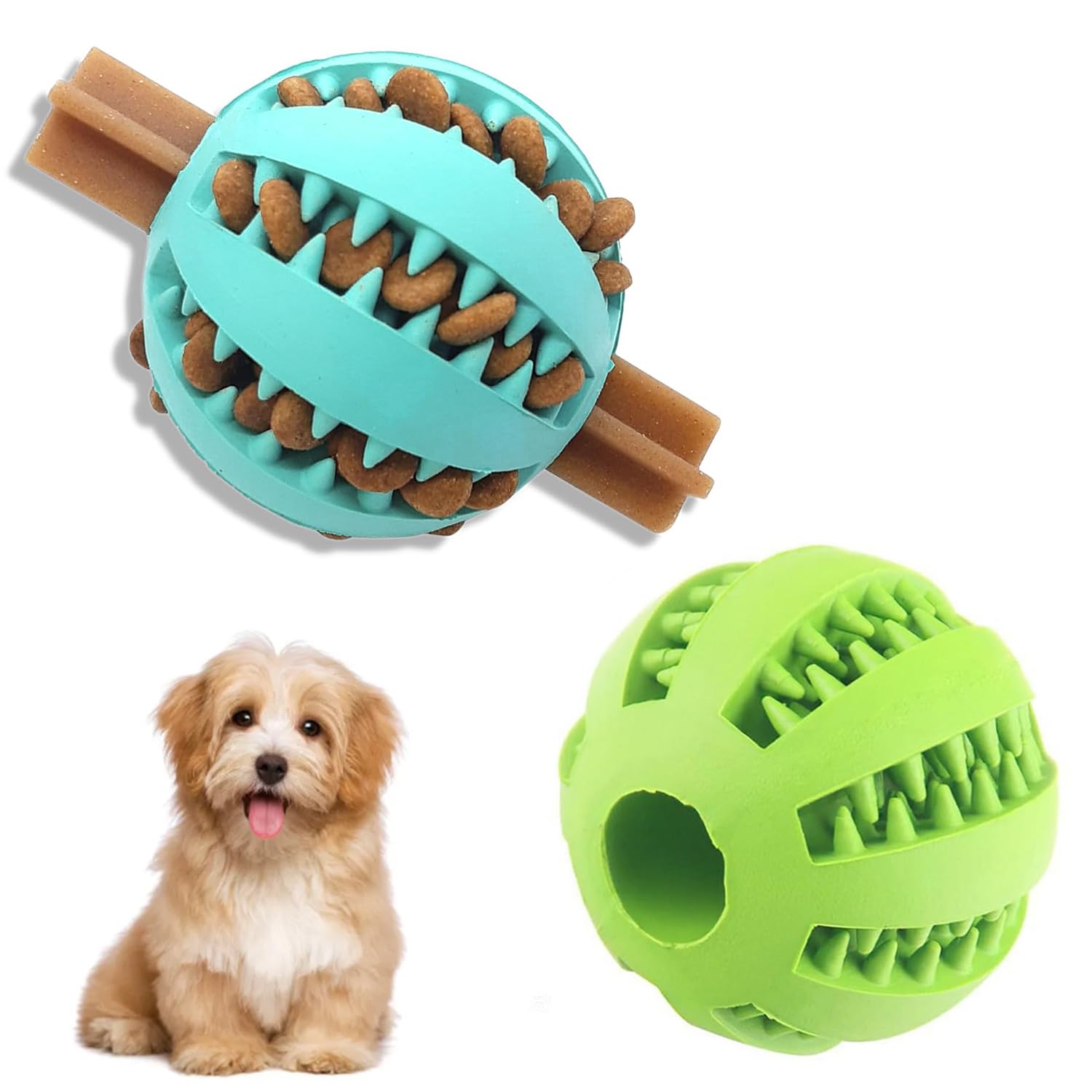 SHENGRUI Dog Treat Ball Dispenser Tooth Cleaning Interactive Toy Enrichment & Mental Stimulation for Boredom for Small and Medium Dogs of all Breeds (Blue+Green)