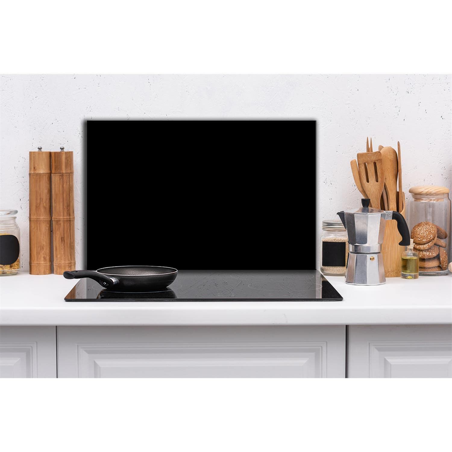 Herdabdeckplatte Abdeckung Ceranfeld Abdeckplatte Schneidebrett 1-Teilig 80x52 Schwarz Spritzschutz Glasplatte Ceranfeldabdeckung Schutz für Kochplatten Herdschutz Sicherheitsglas Glasschneidebrett