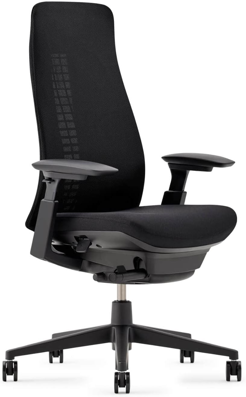 Haworth Fern Ergonomic Office Chair with Lumbar Support, Adjustable Desk Computer Chair with Breathable Mesh Finish for Home Office Furniture, Coal