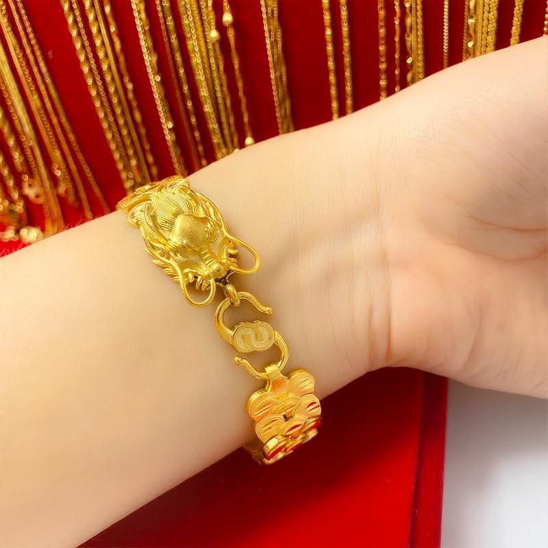 24K gold bracelet, men's bracelet exquisite Cuban chain, women's dragon head chain, suitable for men's and women's bracelets Valentine's Day gift 8 inches - Image 3