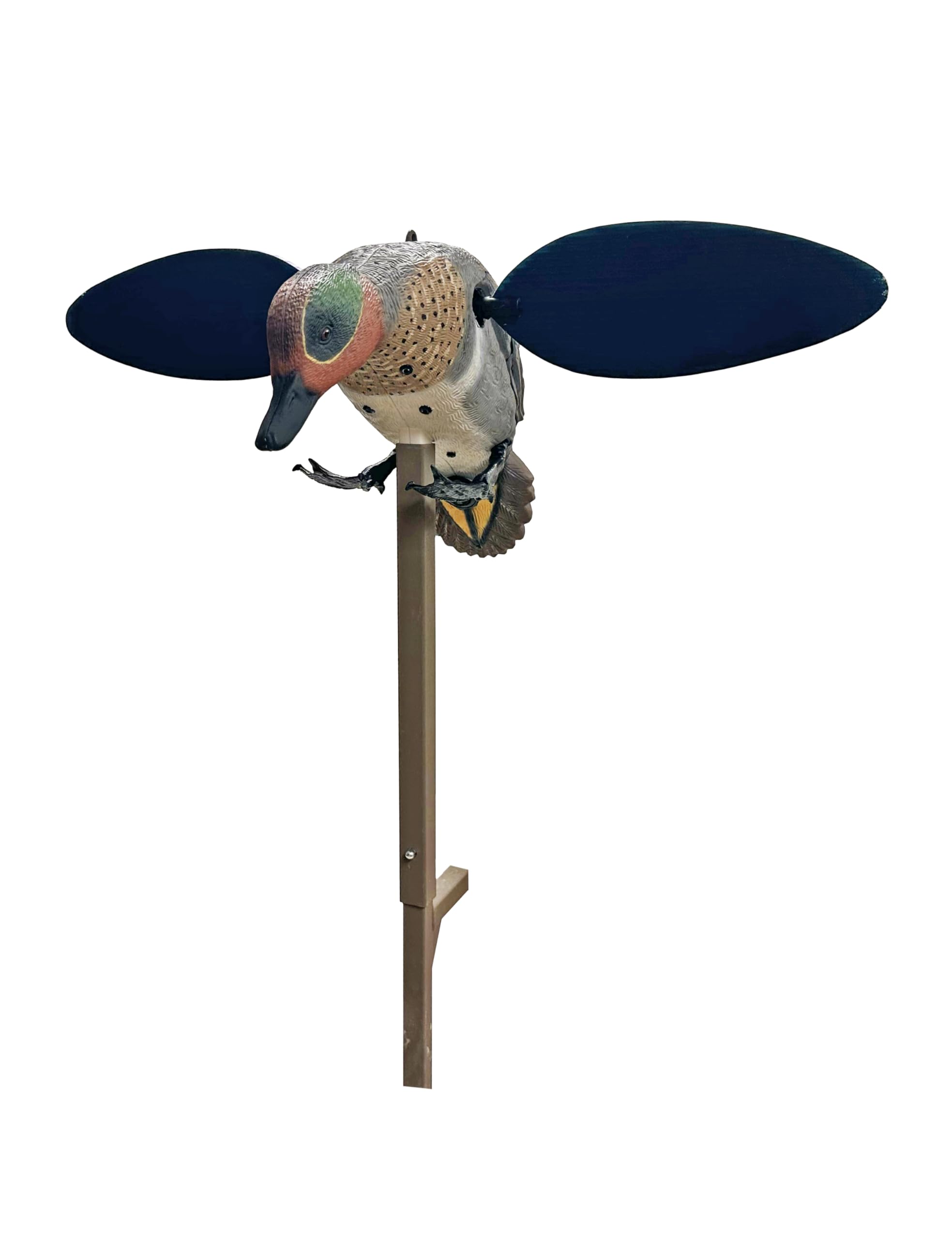 MOJO Outdoors Green Wing - Spinning Wing Duck Lockvogel mit superschnellen magnetischen Flügeln / Realistische Wasservögelbewegung / High-Detail-Design / 3-teilige Metallstützstange