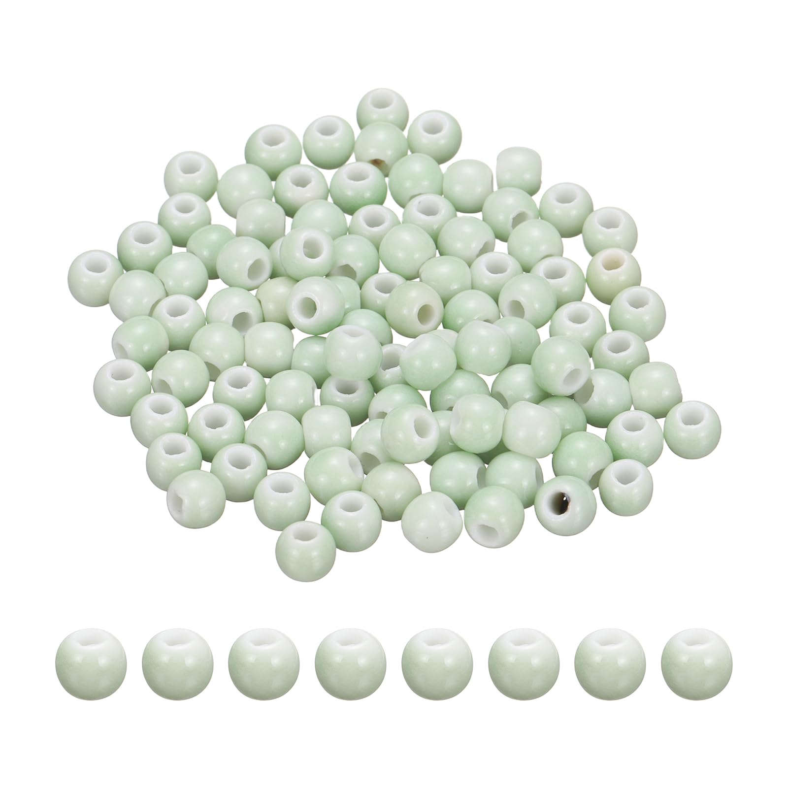 PATIKIL 100 Pcs Porcelain Beads, 6 mm Round Ceramic Handmade Spacer Loose Beads for Bracelet Necklace Earring Jewelry Making DIY Crafts, Mist Green
