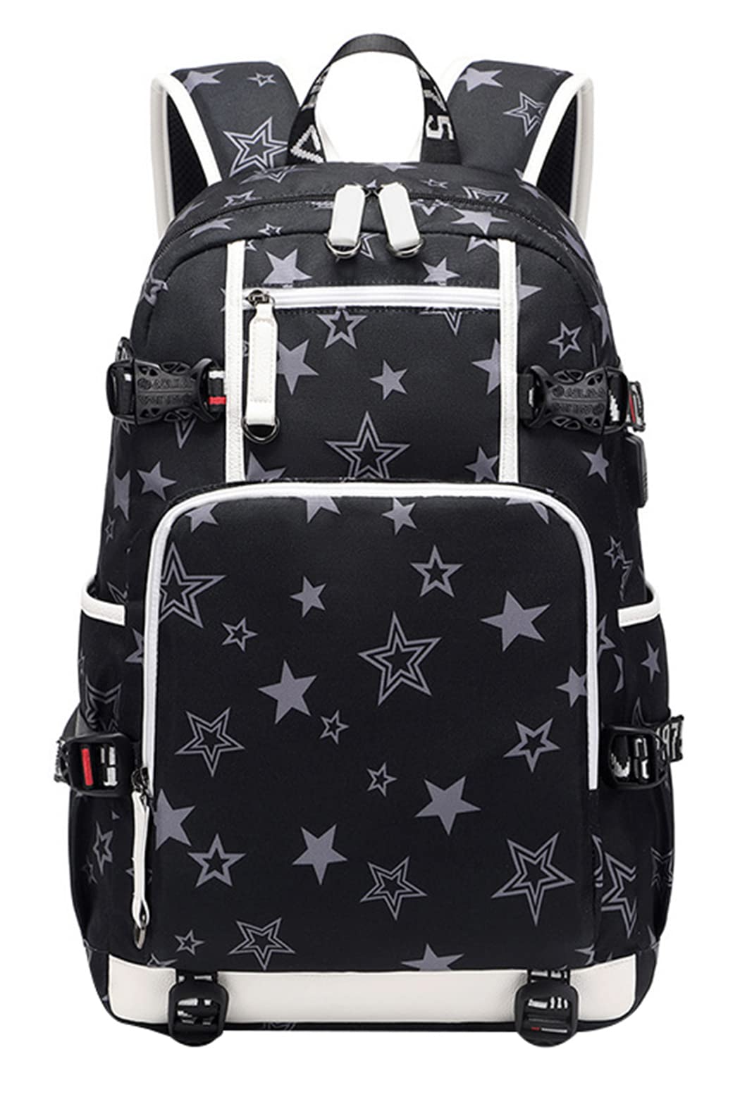 SellerFunBoys Junior Middle School Backpack Men USB High Middle School Laptop Bag Stars Pattern Casual Daypack