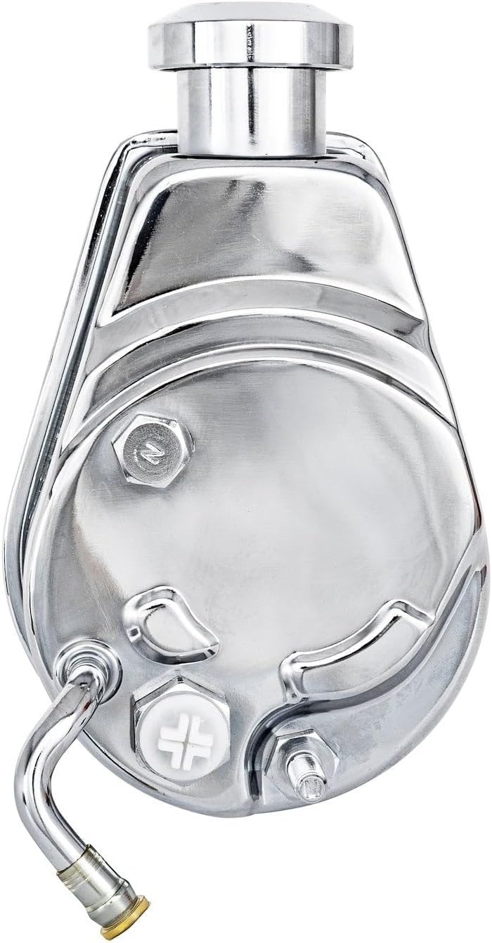 JEGS Saginaw-Style Power Steering Pump | Fits Most 1966-1976 GM Vehicles | Chrome-Plated | Includes Filler Cap