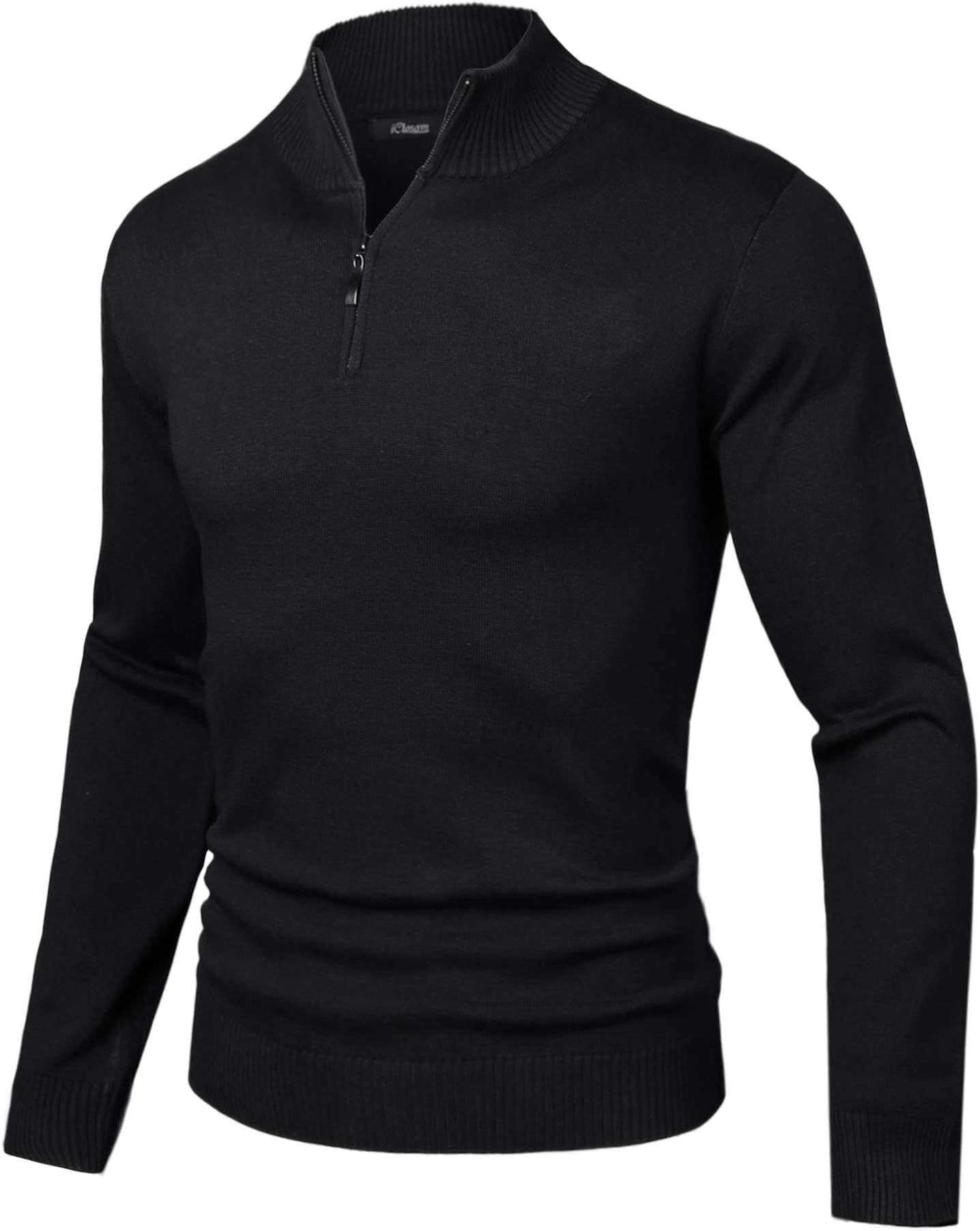 iClosam Mens Quarter Zip Pullover Sweaters Mock Neck Pullover Sweaters with Ribbing Edge Black