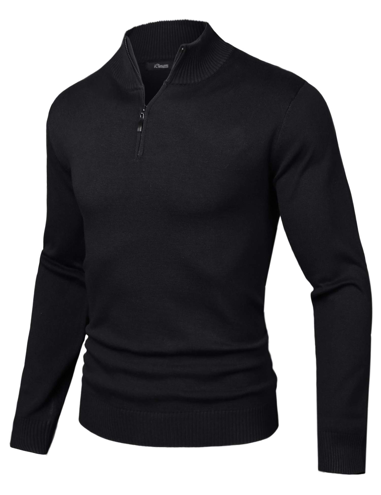 iClosam Mens Quarter Zip Pullover Sweaters Mock Neck Pullover Sweaters with Ribbing Edge Black