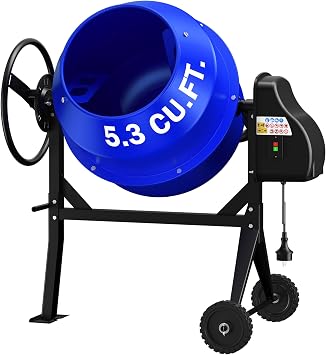 5.3 Cu.Ft. 1HP Electric Cement Mixer, 750W Portable Concrete Mixer Machine with Stand & Wheels, for Stucco, Mortar, Seeds - 2026 Upgraded Blue