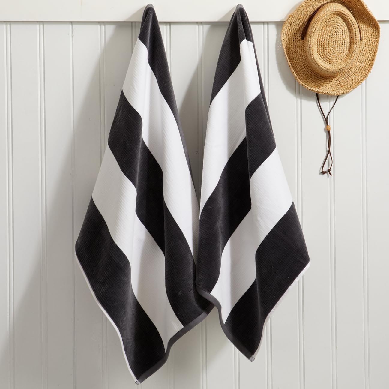 Loon & Lake Sand Resistant Beach Towels | Waffle Weave Reverse to Plush Velour Block Stripe | Oversized 40" x 70" | Crafted from 100% Combed Cotton | Wolfeboro Collection - Grey - Image 2