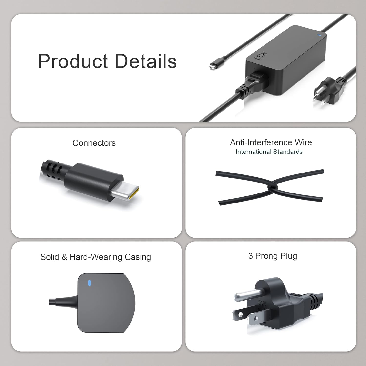 65W USB C AC Adapter Charger Fit for Dell Latitude 5520 5320 7210 5310 5410 5510 9410 9510 2-in-1 Type C Watt Laptop Power Supply Cord