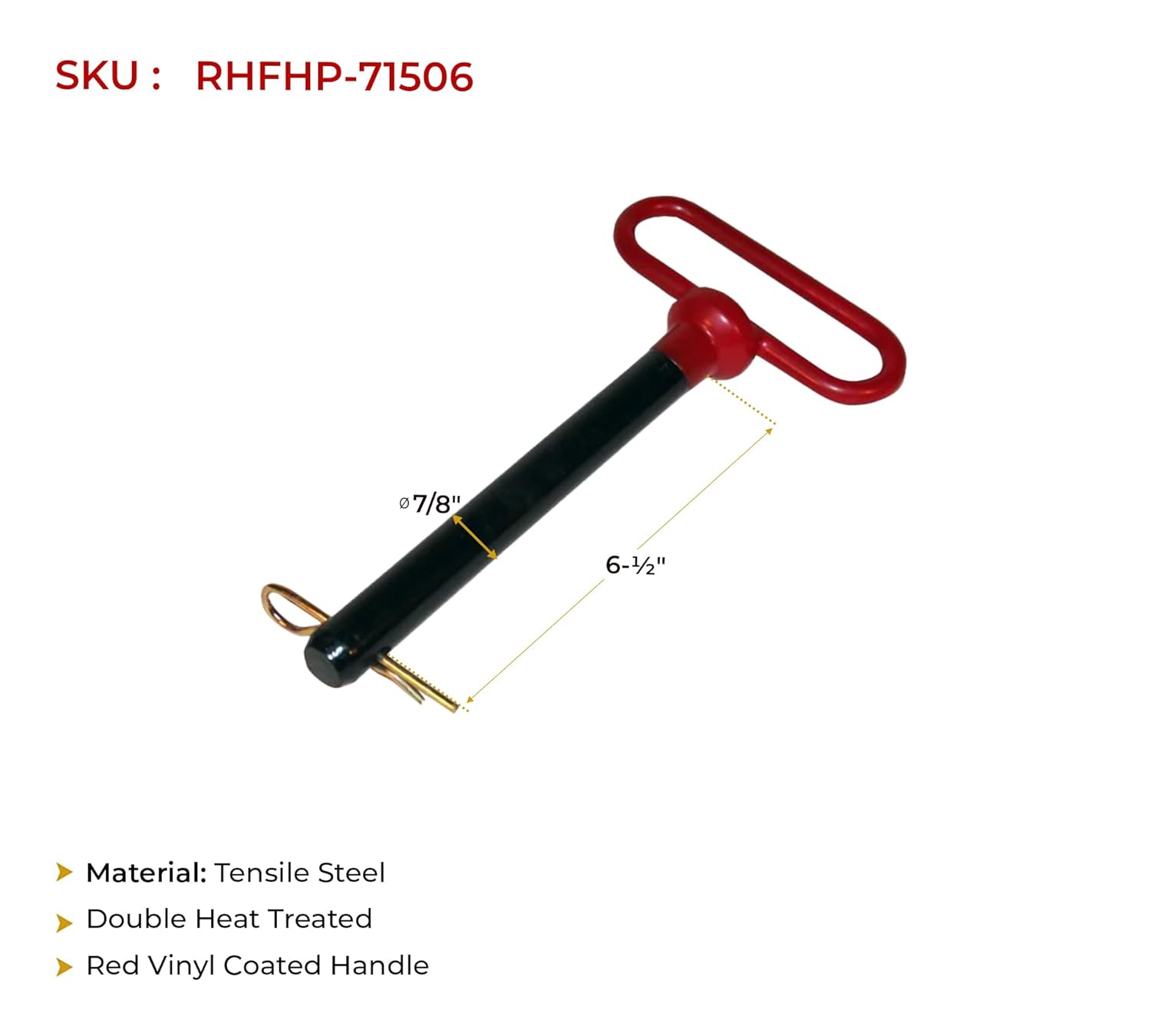AgraLink 5 PCS 7/8 inch Red Handle Forged Hitch Pin Hitch Pin Accessories for Tractors, Towing RV, Truck, Boat, Car, Clevis pin 7/8 x 6-1/2 inch with Handle