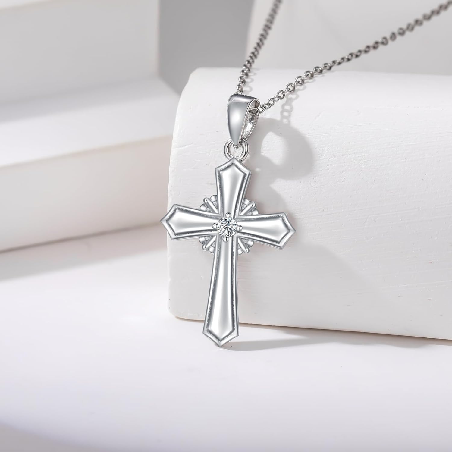 Diamond Cross Necklace for Women 925 Sterling Silver Lab Grown Diamond Cross Pendant Necklace Jewelry Gifts for Women (D color, VVS clarity) - Image 2