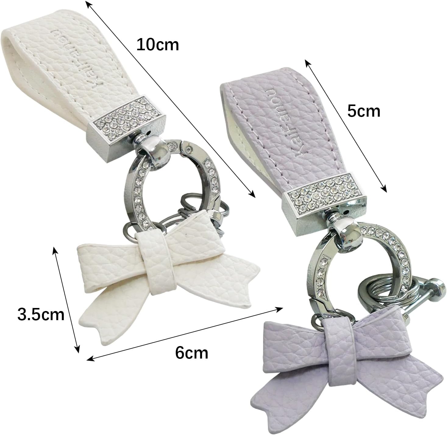 2P Women's Cute Bow Leather Keychain with Rhinestone - Shiny Wristband Personalized Gift (White and Purple) - Image 2