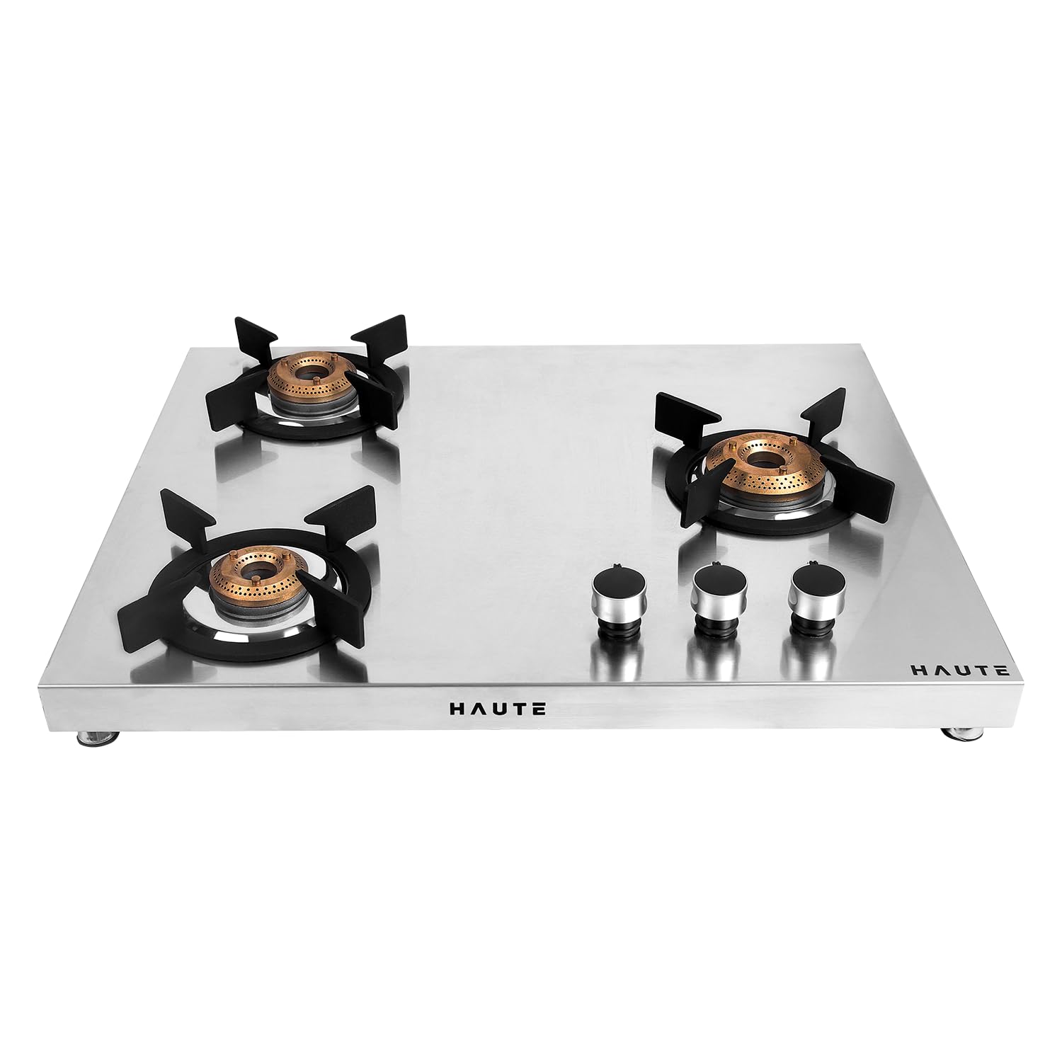 Haute Kitchen Evoque Series 3 Burner Gas Stove | 1mm Stainless Steel Body | 1 Jumbo, 1 Medium & 1 Small Burner | Doorstep Service | 8-Year Warranty by Haute Home