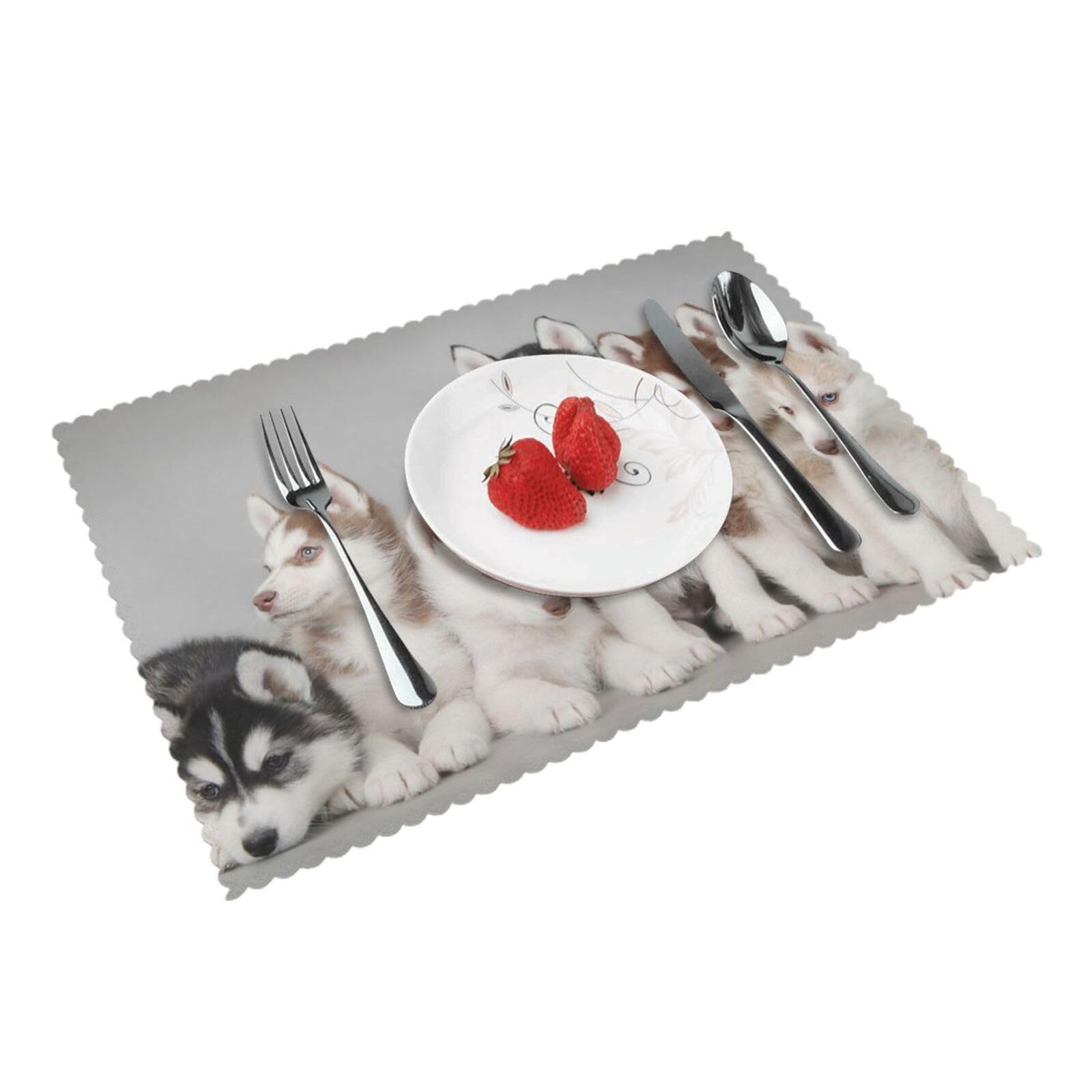 Lovely husky Printed Placemats Set of 4 PCS Washable Placemat for Kitchen Table Heat-resistant Table Mats 45x30 CM