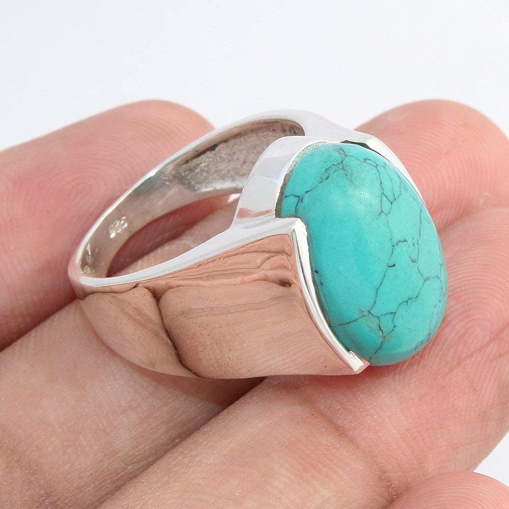 Türkis Edelstein 925 Sterling Silber Antik Atemberaubender Ring für Frauen Edlen Schmuck Jubiläum Muttertagsgeschenk (Türkis, Größe 7)