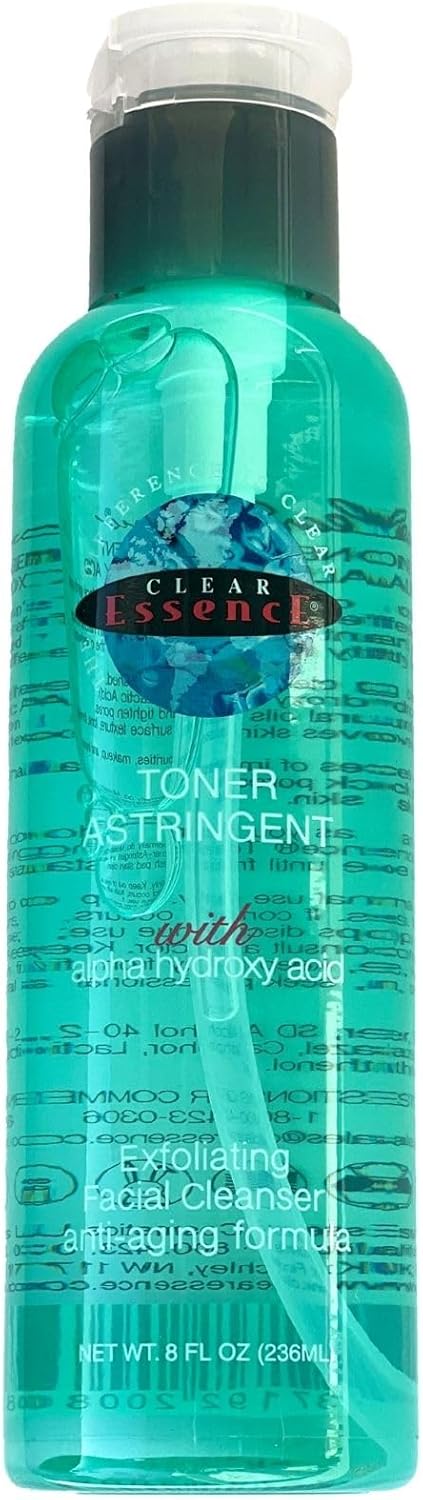 Clear Essence Anti Aging Toner Astringent with Alpha Hydroxy Acid, 8oz, Exfoliating Face Toner for Oily Skin, Acne Prone Skin, Pore Refining & Clarifying Toner for Women & Men, Hydrating Skin Care