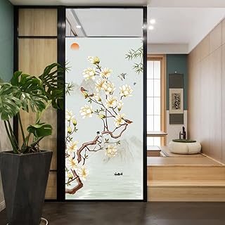 Lumanduo The Beautiful Birds and Flower Decorative Window Privacy Film Window Sticker UV Blocked Static Window Cling Window Coverings for Home Office 15.7