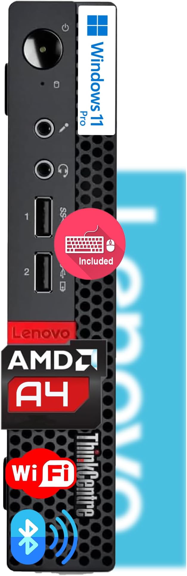 Lenovo ThinkCentre Micro Desktop with Keyboard & Mouse, 16GB DDR4 RAM, 1TB SSD Drive, AMD Processor, Dual-Display Support, Wi-Fi, Bluetooth, USB, RJ-45, Windows 11 Pro, Business-Grade, Home-Friendly