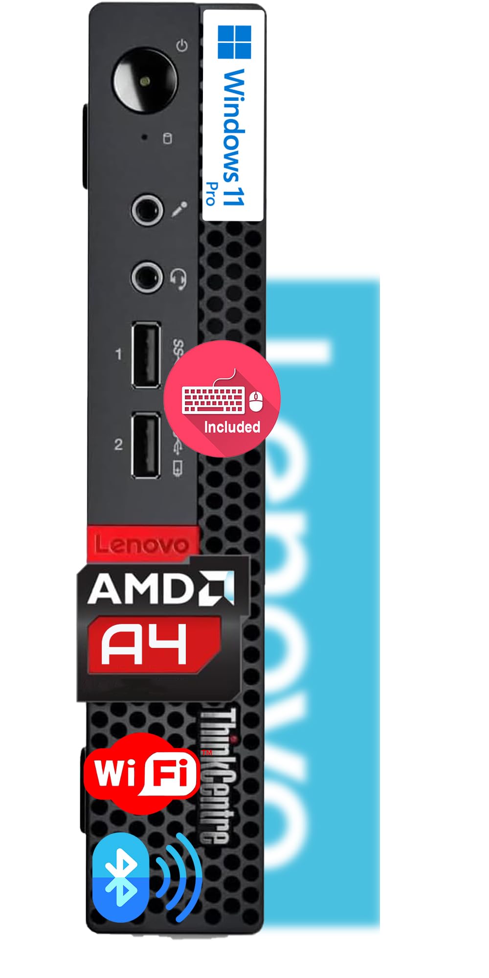 Lenovo ThinkCentre Micro Desktop with Keyboard & Mouse, 16GB DDR4 RAM, 1TB SSD Drive, AMD Processor, Dual-Display Support, Wi-Fi, Bluetooth, USB, RJ-45, Windows 11 Pro, Business-Grade, Home-Friendly