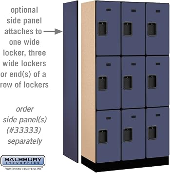 Salsbury Industries 3-Tier Designer Wood Locker with Three Wide Storage Units, 6-Feet High by 18-Inch Deep, Blue