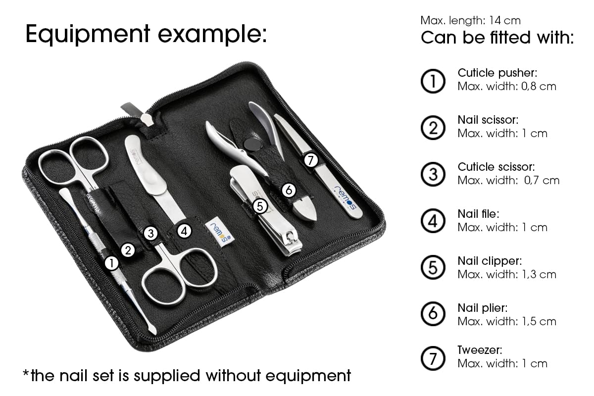 REMOS Set manicure in vera pelle, vuoto, per 7 strumenti - nero