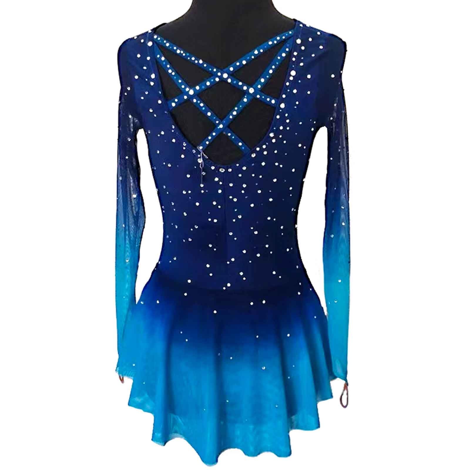 Vestido de Patinaje Artístico Con Cuello Redondo Y Brillantes Disfraces de Baile for Niñas Vestido de Competición de Patinaje Sobre Hielo