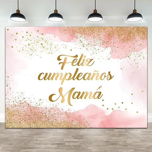 Lofaris Fondo rosa de feliz cumpleaños de 7 x 5 pies para mamá, decoración de fiesta de cumpleaños de mamá, fotografía de nube rosa, decoración de