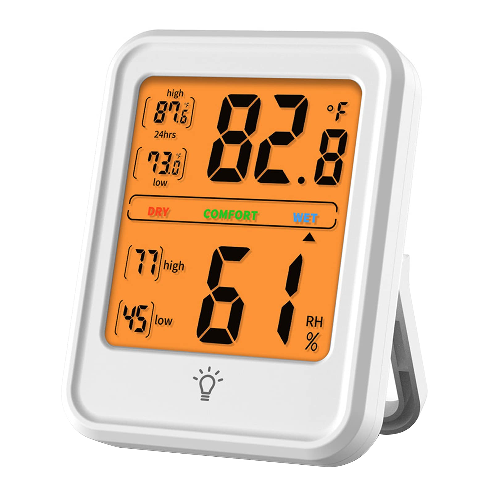 Ejoyous Termometro Igrometro Digitale ABS Misuratore di Umidità Interna con Retroilluminazione LCD da 4 a 158F Record Alto Basso 24 Ore per Casa Camera da Letto Ufficio Serra (WHITE)