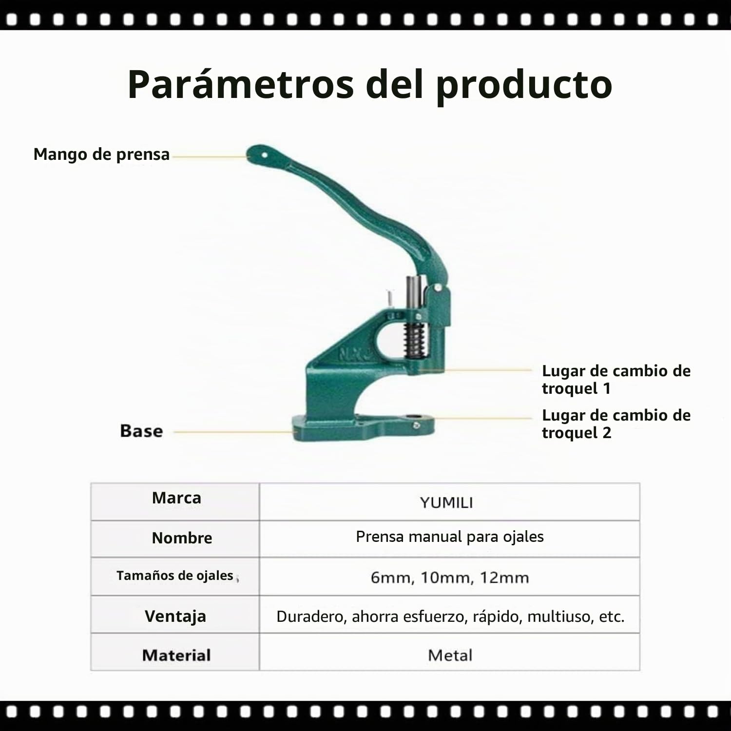 Juego de Prensas para Ojales, Máquina de Prensado Manual para Ojales, Prensa para Remaches con 3 Matrices de 6/10/12 mm y 1500 Ojales para Remaches, DIY, Manualidades, Textiles, Cuero, Cortinas, Toldo