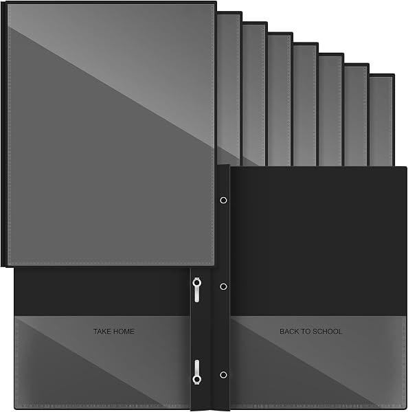 Henoyso Plastic Folders with Clear Front Pocket and 3 Prong Take Home Plastic 2 Pocket Folder Back to School for Student