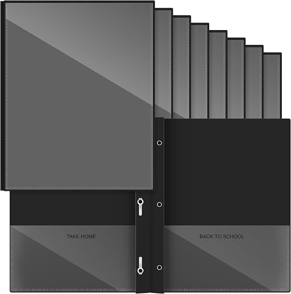 Henoyso 24 Pcs Plastic Folders with Clear Front Pocket and 3 Prong Take Home Plastic 2 Pocket Folder Back to School for Students Parent Teacher Communication for School Office (Black)