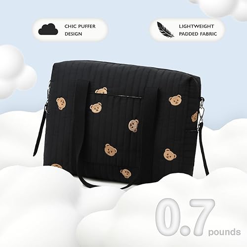 Miniatura 3 de Bolsa de pañales con bolsillos aislados y ganchos para cochecito para viajes, Negro -, Mediana, Bolsa de pañales