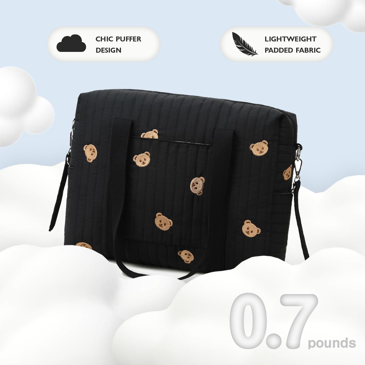 LORADI Medium Convertible Diaper Bag Tote with Insulated Pockets and Stroller Hooks, Black - Image 3