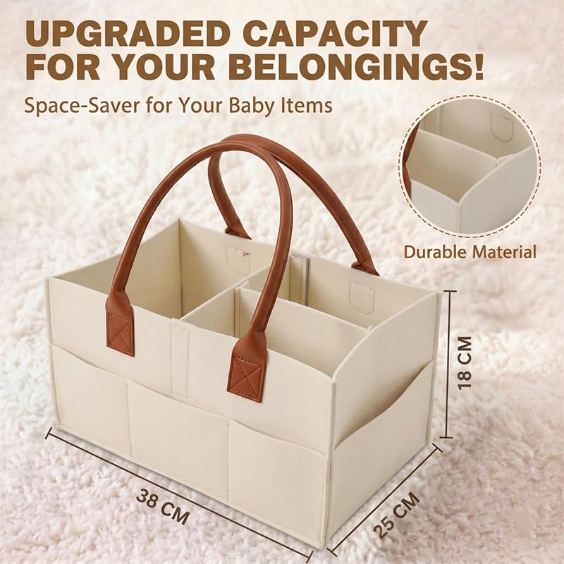 BabyMoon Baby Products Caddy Diaper Organiser Bag | Multifunctional Travel Diaper Backpack Baby Wipes Felt Storage, Nursery, Foldable and Portable | Pink 2