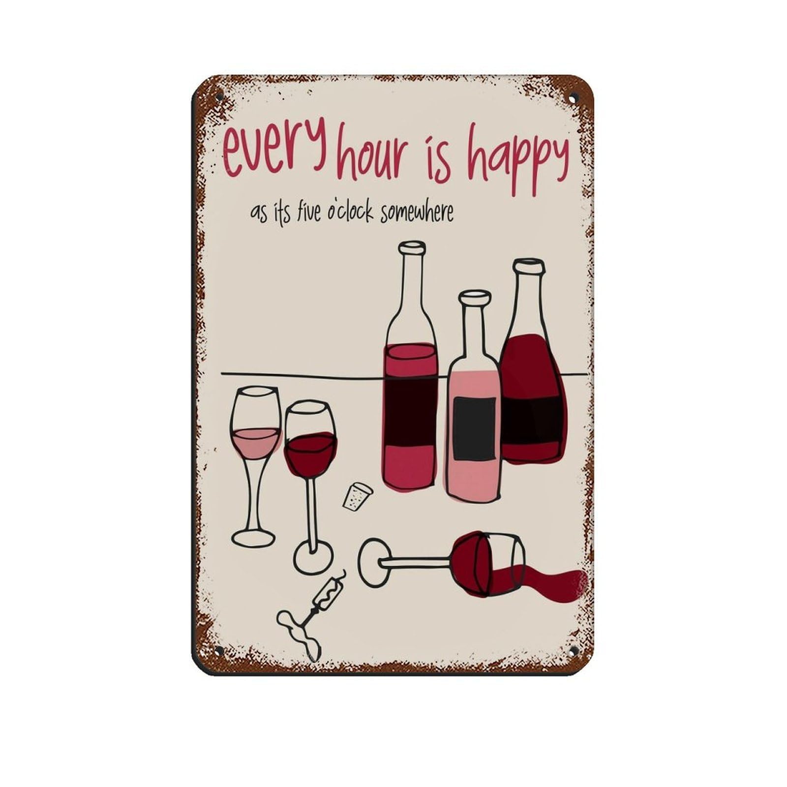 Hand Drawn Happy Hour, Every Hour Is Happy Retro Poster Metal Tin Sign Chic Art Retro Iron Painting Bar People Cave Cafe Family Garage Poster Wall Decoration 8x12inch(20x30cm)