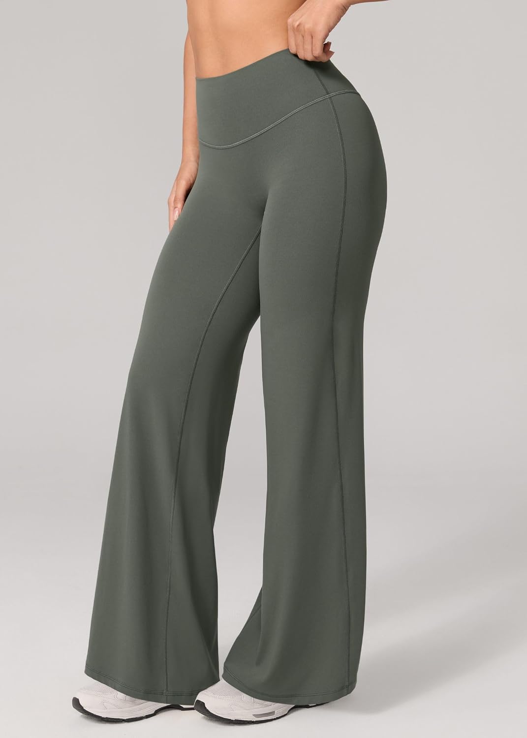 UNISSU Hugluxe Invisculpt No Front Seam High Waisted Straight Leg Leggings for Women Wide Leg Yoga Pants Buttery Soft - 31.5" Dark Khaki Medium