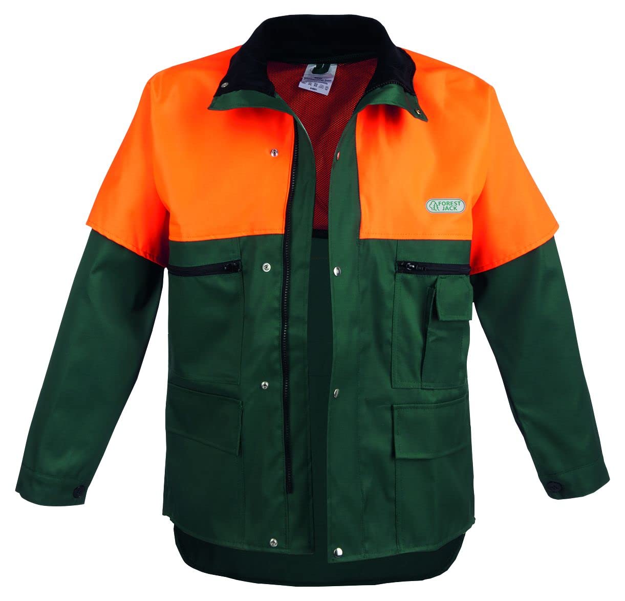 SWS Forst GmbH Forstjacke Herren mit Schnittschutz (Größe: S - 3XL) – Robuste Schnittschutzjacke für Motorsäge & Waldarbeit – Warnschutzjacke grün/leuchtorange