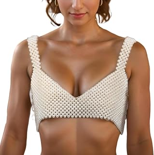 Pearl Body Chain for Women White Beads Statement Chunky Necklace Cover Up Crop Top Bra Jewelry Costume Accessories