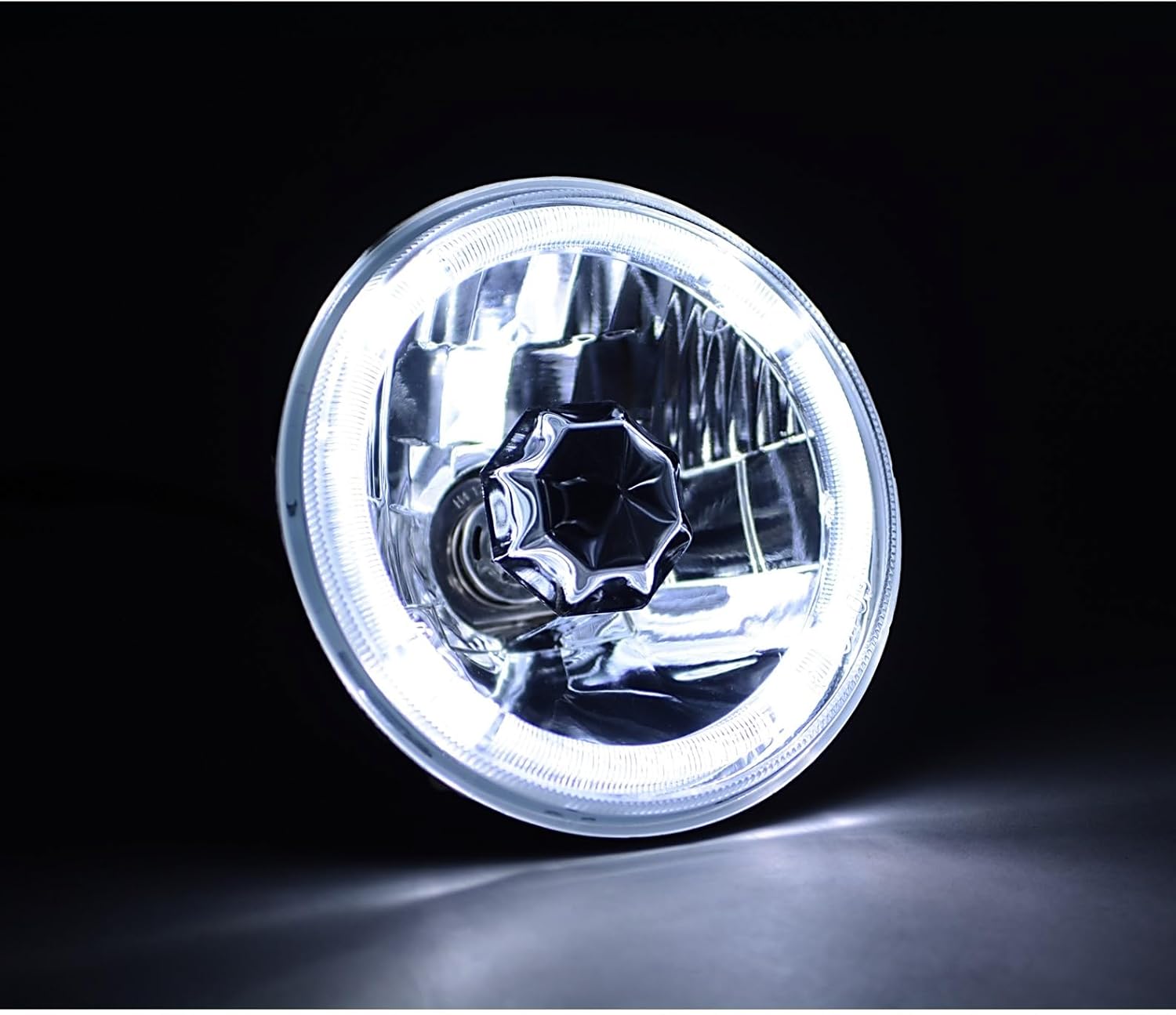 Octane Lighting 5-3/4" H5006 H5001 White Halo Halogen H4 Bulb Crystal Clear Headlight Angel Eye