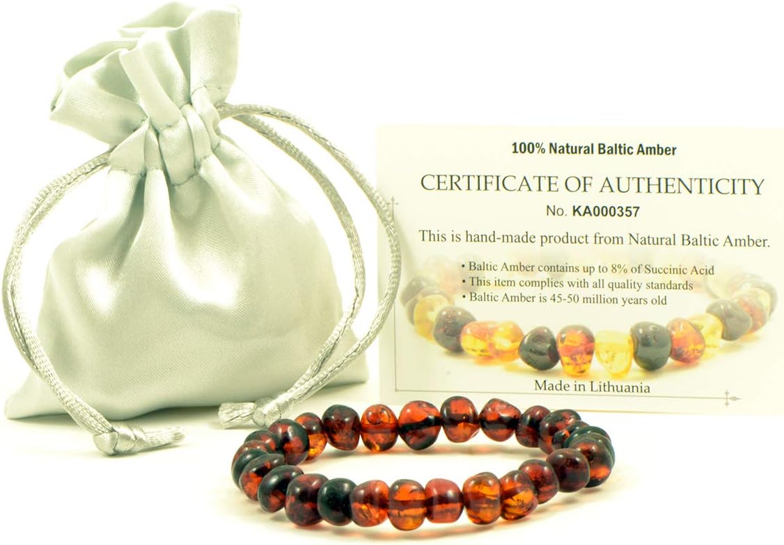 Baltic Amber Bracelets for Adults Made on Elastic Band - 7 inches - Amber Jewelry - Hand-Made from Polished Baltic Amber Beads (Dark Cognac) - Image 7