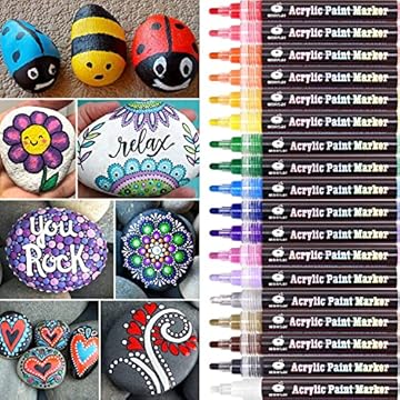 Acrylic Paint Pens for Rock Painting Stones Ceramic Porcelain Glass Pebbles Fabric Wood Kids DIY, Canvas (18 Medium Tip)