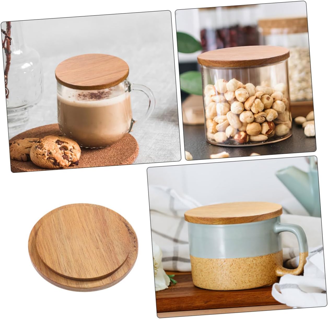 PRETYZOOM 20pcs Sleek Wooden Mug Lids Sealing Cup Covers Wood Lid and Spoon Rest for Travel Mugs