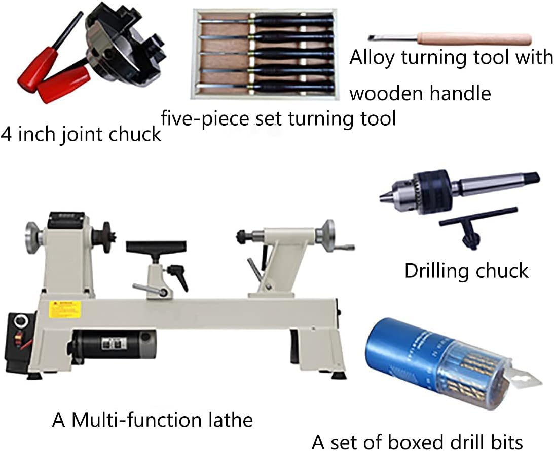 NEWTRY Multifunctional Miniature Machine Tool Woodworking, 900W 220V/50Hz, Stepless Speed Regulating with two speed transmission 300~1200 1000~3700rpm (Only a 900W lathe)